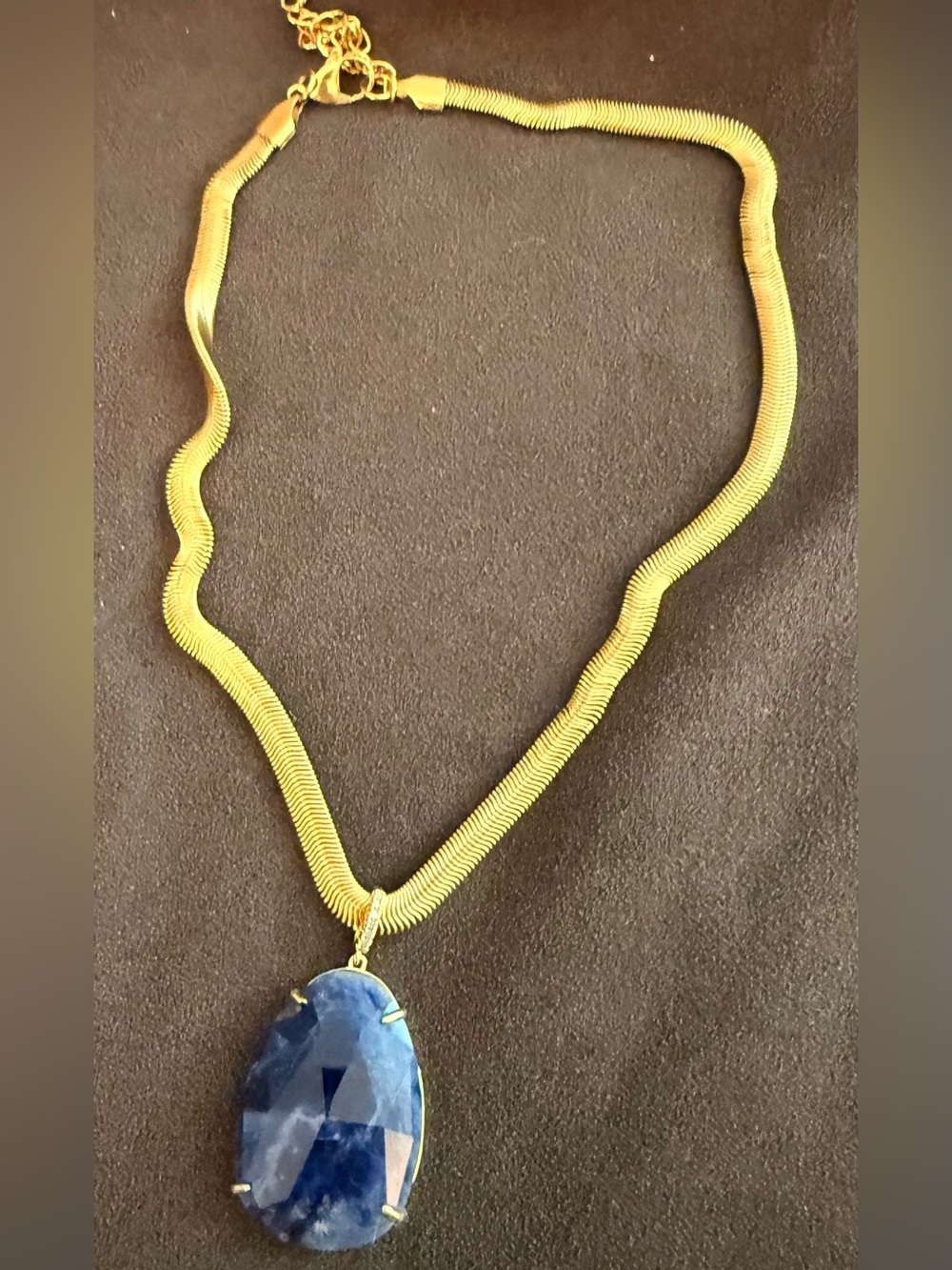 14K Gold-Plated Necklace w/ Lab Sapphire Secured by Diamond Clasp
